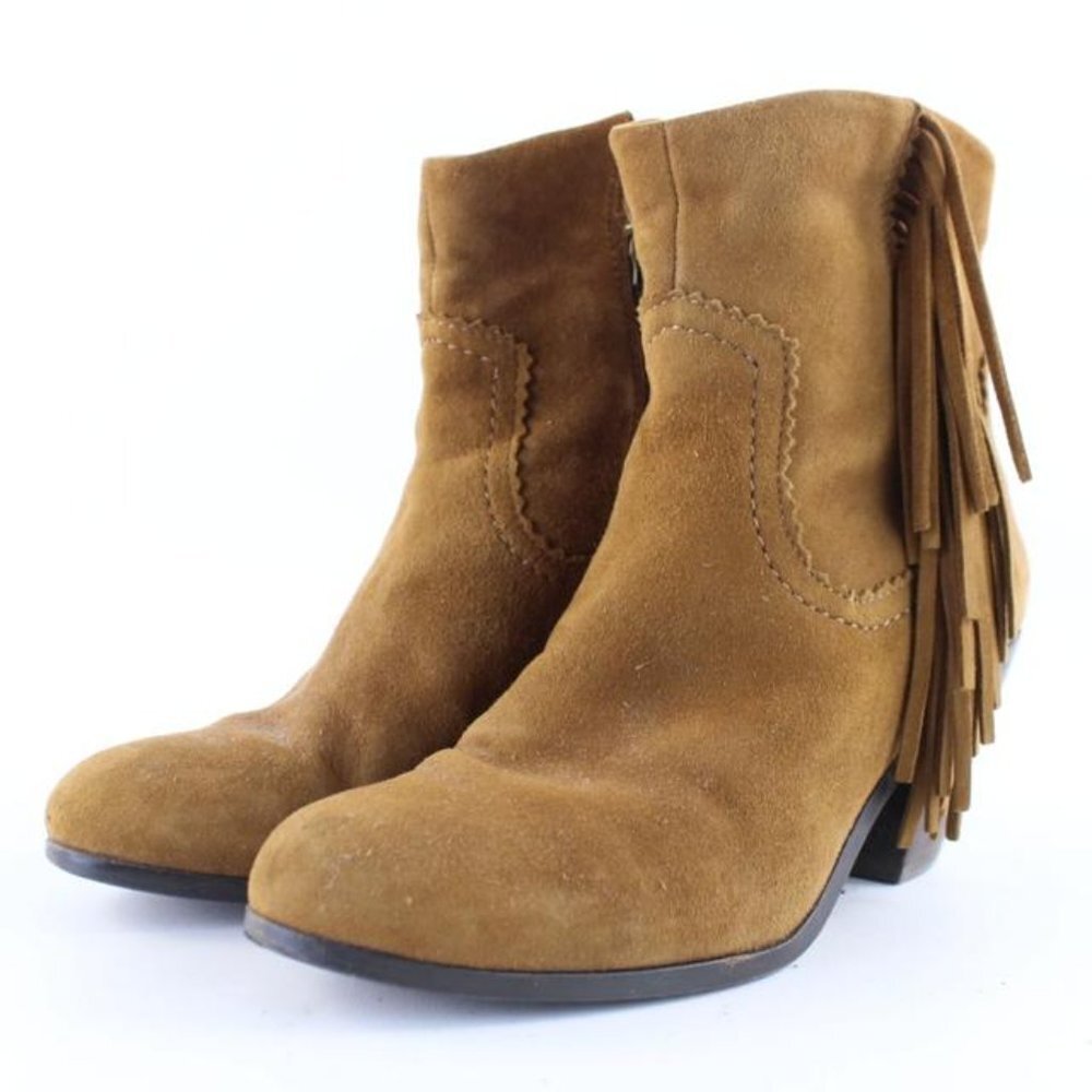 Sam Edelman Fringe Tassel Ankle Boots Brown Suede